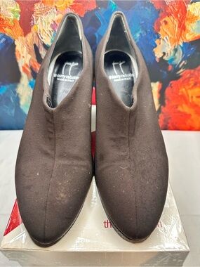 No.22 Thierry Rabotin Flair Brown Stretch Fabric Block Heel Pumps Size 39